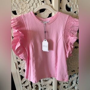 English Factory Mixed Media NWT size M Pink Ribbed with darling ruffle sleeves
